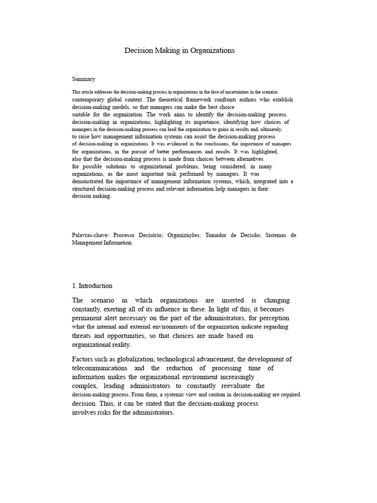 Effective Decision Making in Organizations | PDF | Decision Making ...