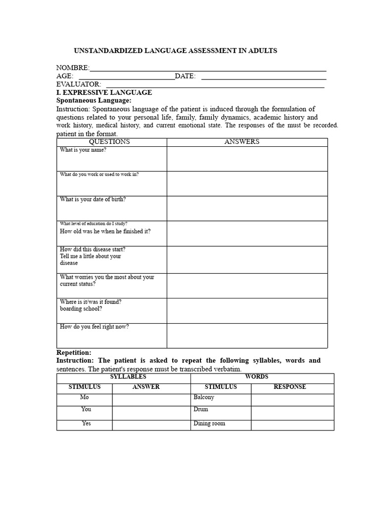 Adult Language Assessment Guide | PDF | Linguistics | Cognition