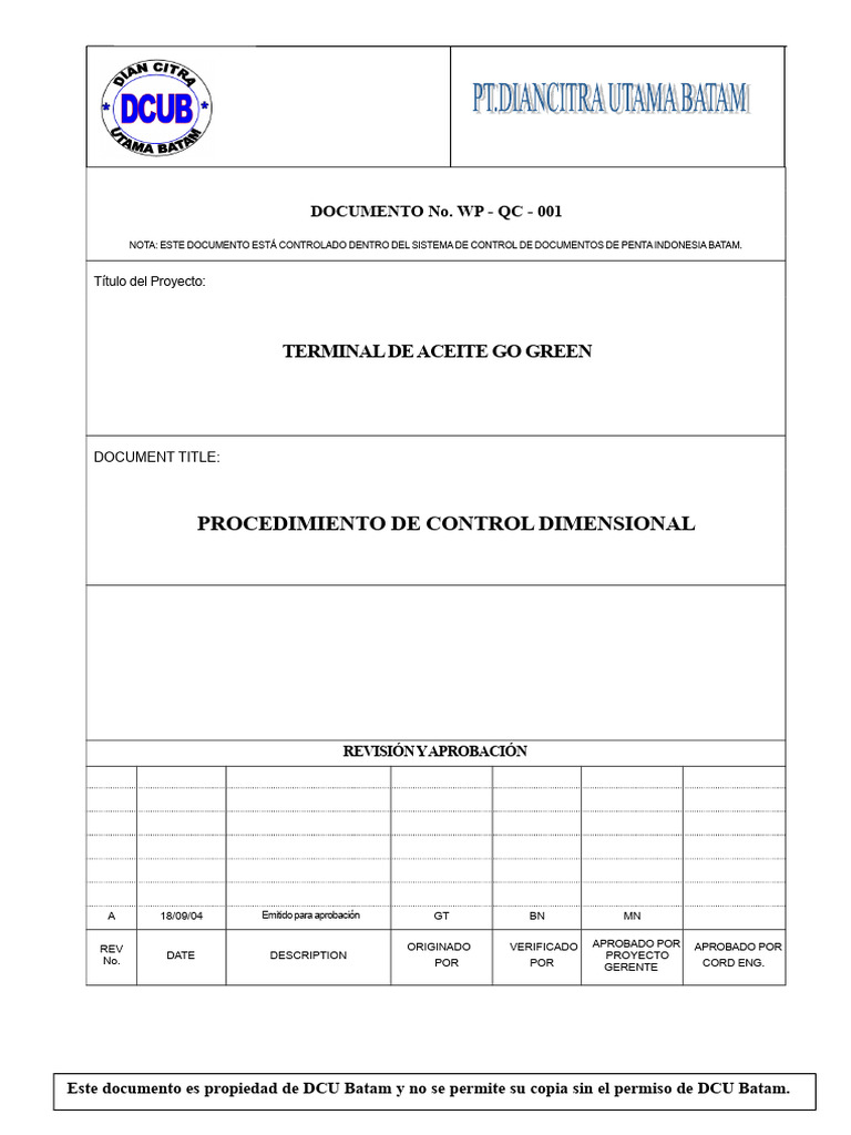 Procedimiento Control Dimensional Aceite | PDF | Calibración | Acero