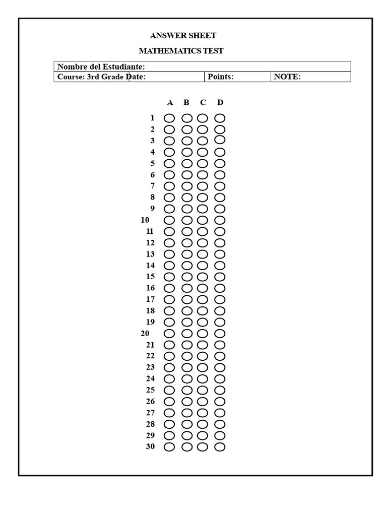 Answer Sheet 30 Questions | PDF