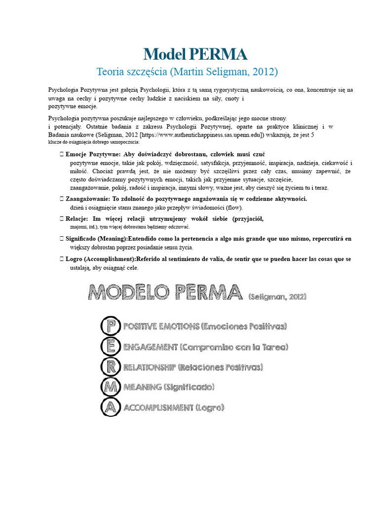 Teoria Szczęścia (Model PERMA) | PDF