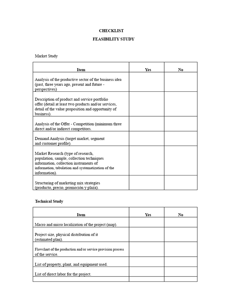 Feasibility Study Checklist Guide | PDF