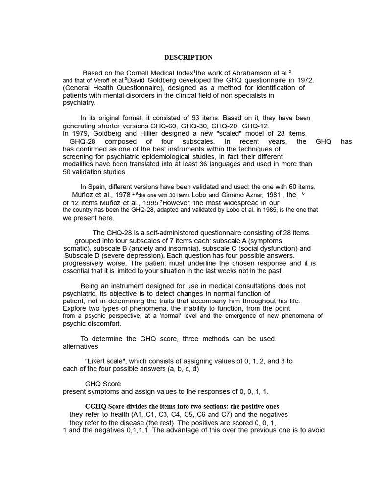 GHQ-28: Overview and Validation | PDF | Psychiatry | Sensitivity And ...