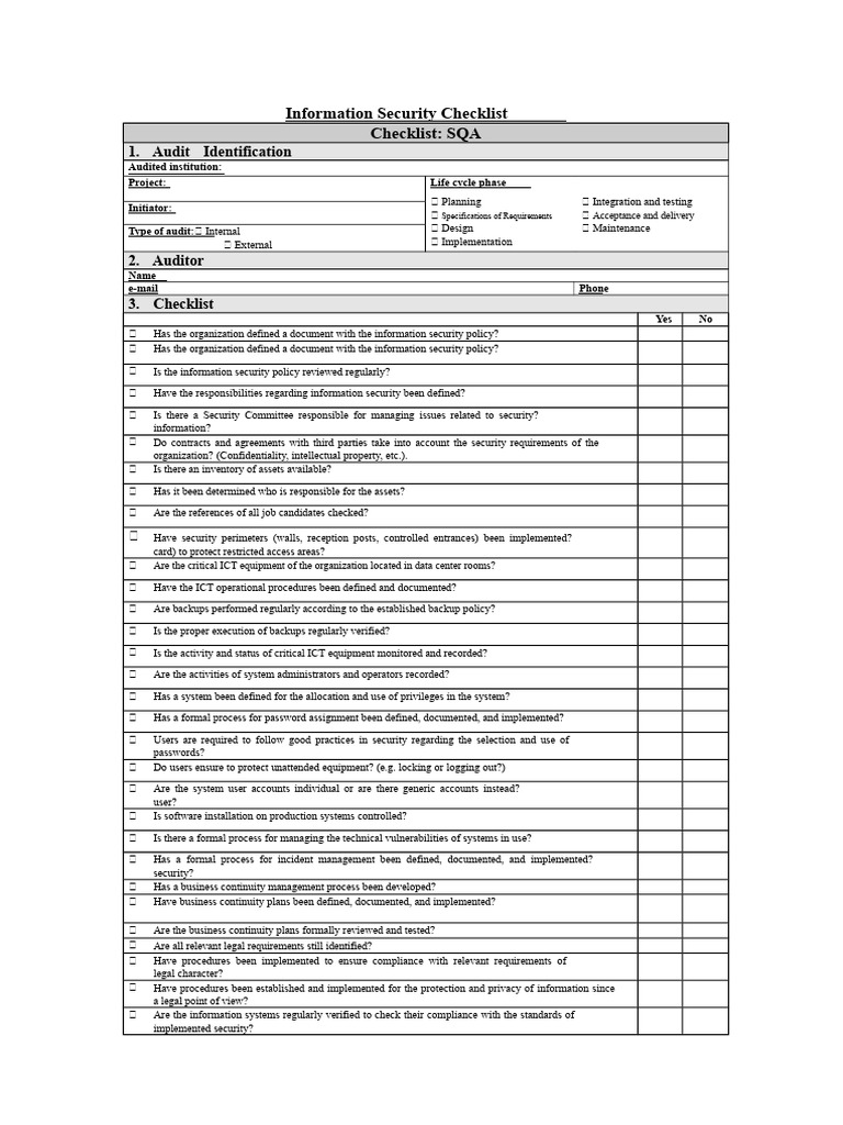Information Security Audit Checklist | PDF | Information Security | Audit