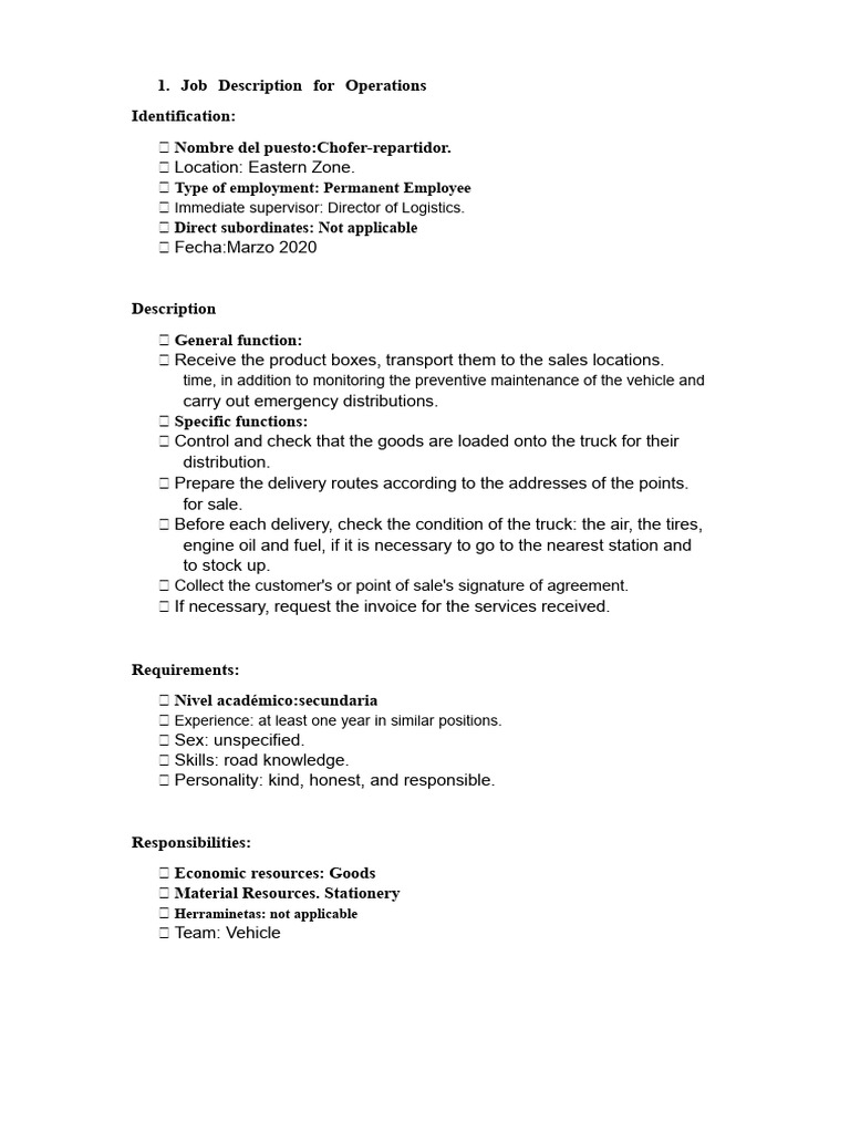 Job Descriptions: Driver & Admin Roles | PDF | Methodology | Knowledge