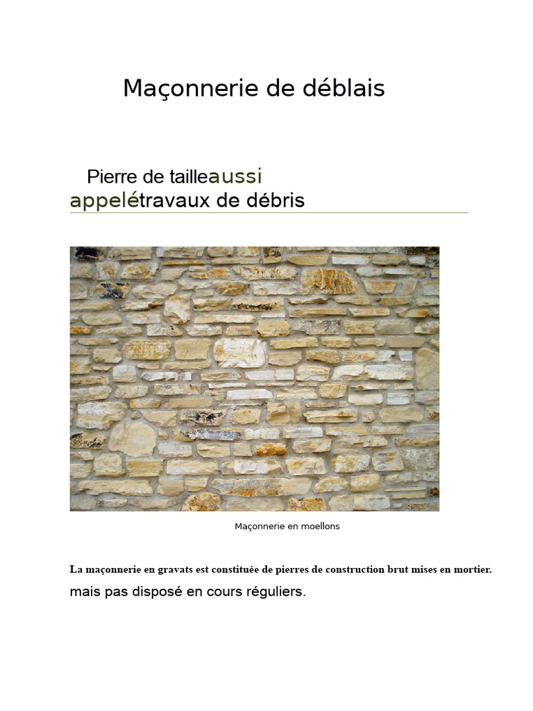 Techniques de maçonnerie en débris | PDF | Mortier (matériau) | Maçonnerie