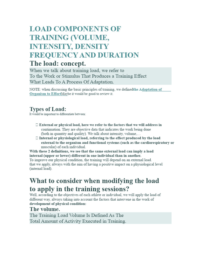 Training Load: Volume, Intensity, Density | PDF | Heart Rate