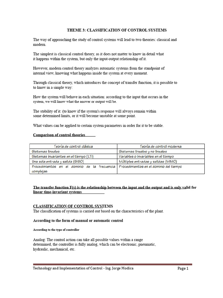 Control Systems Classification Overview | PDF | Control Theory ...