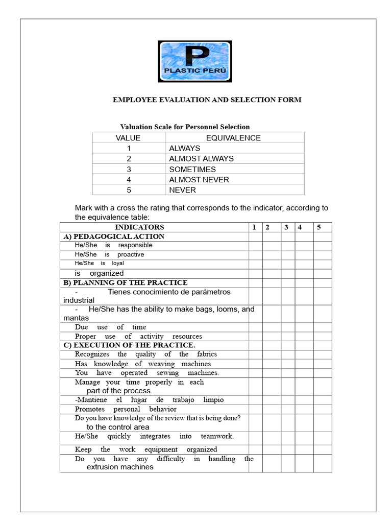 Evaluation and Selection Sheet For This Personnel-Kass2cnvrt | PDF ...