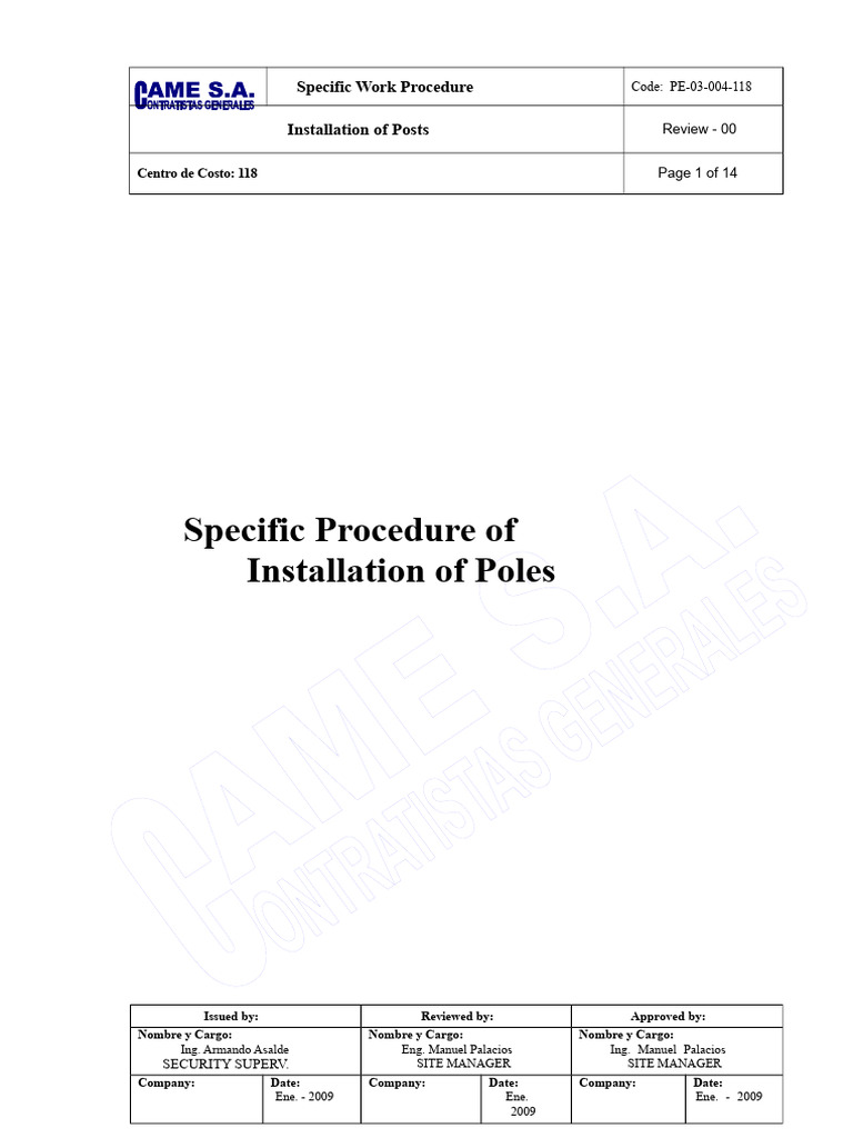 Post Installation Work Procedure Guide | PDF | Concrete