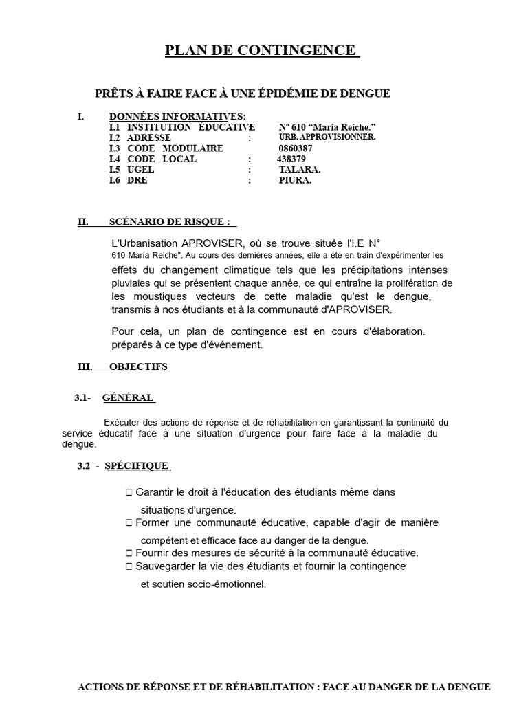 Plan de Contingence contre le Dengue | PDF