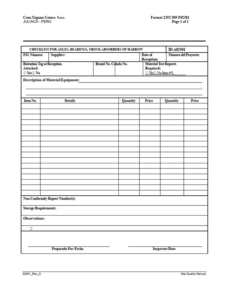 Harrow Axles & Shock Absorbers Checklist | PDF