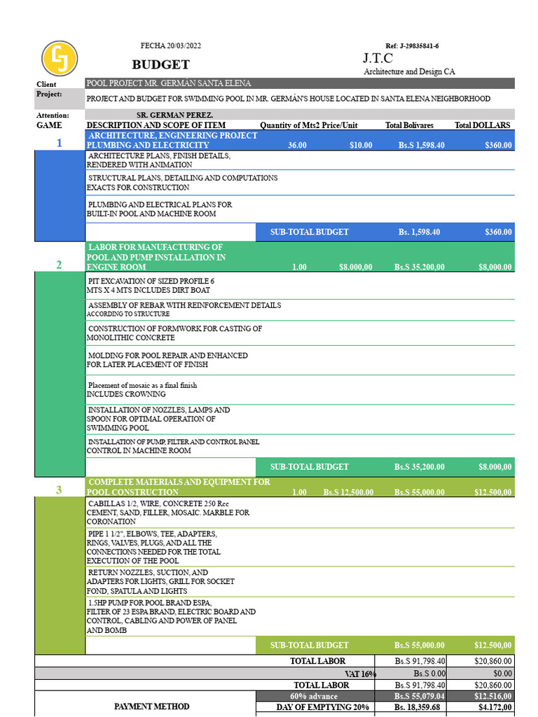 Swimming Pool Project Budget Proposal | PDF | Concrete | Mechanical ...