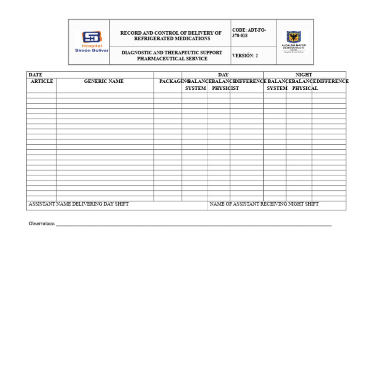 Refrigerated Medications Delivery Log | PDF