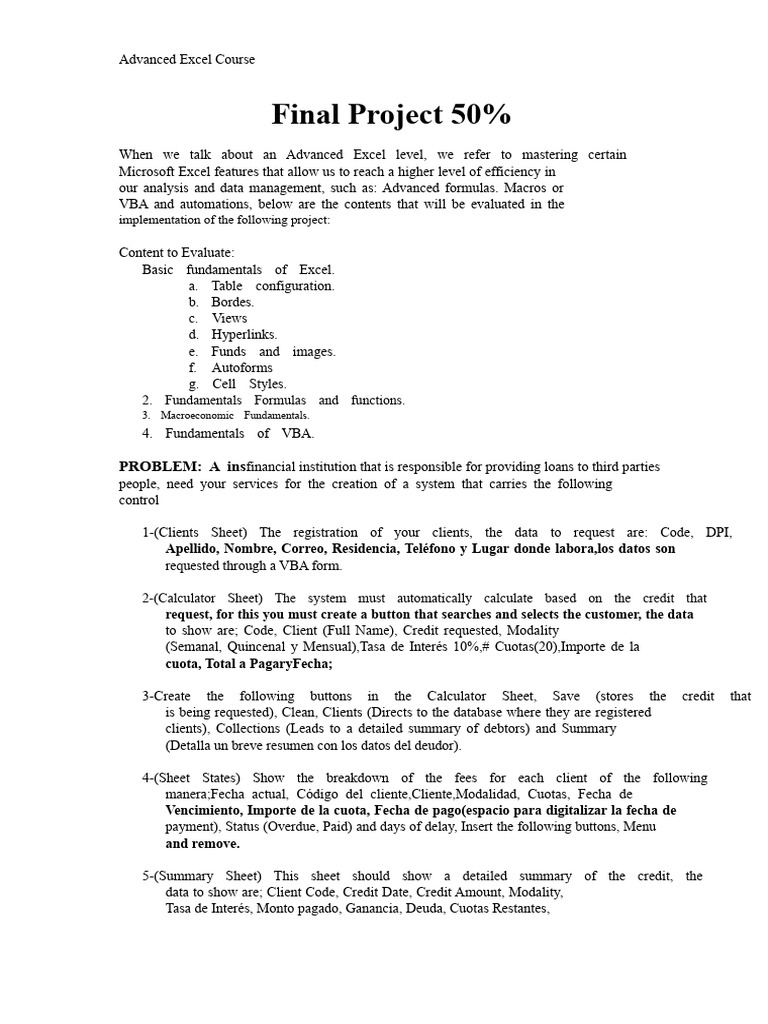 Advanced Excel Project for Financial System | PDF | Microsoft Excel ...