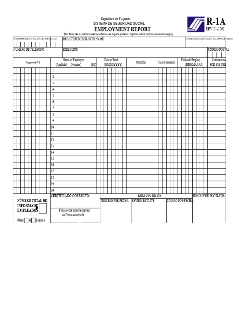 Copia Del Formulario SSS R1A | PDF