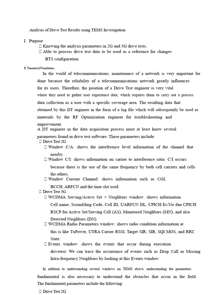 Drive Test Analysis with TEMS Software | PDF | Electrical Engineering ...