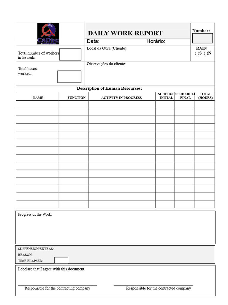 Daily Work Report Template | PDF