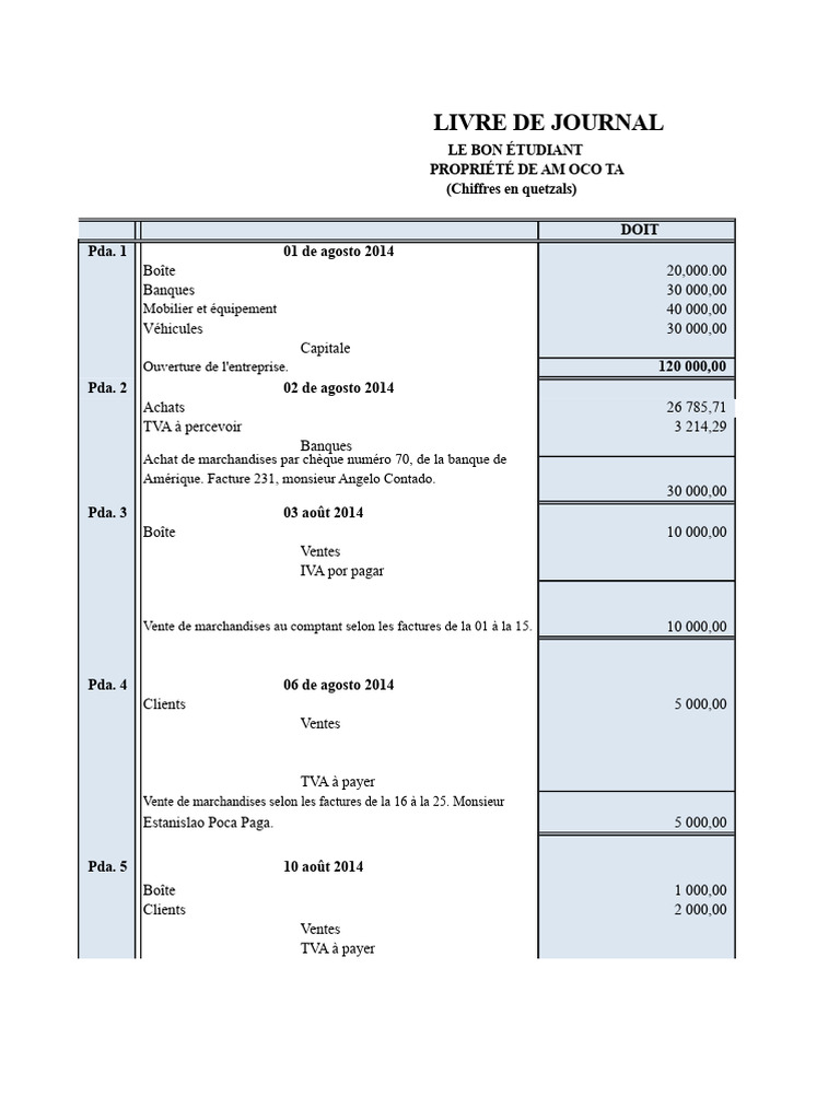 Journal comptable de l'étudiant 2014 | PDF | Facture | Banques