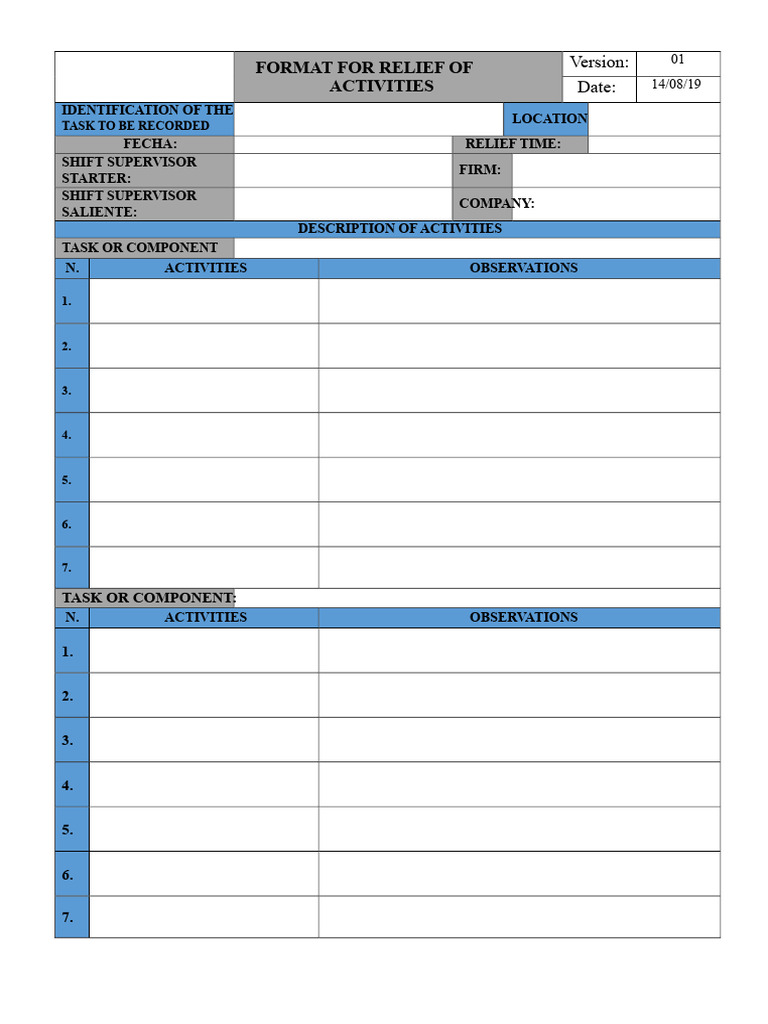 Relief Activities Documentation Format | PDF