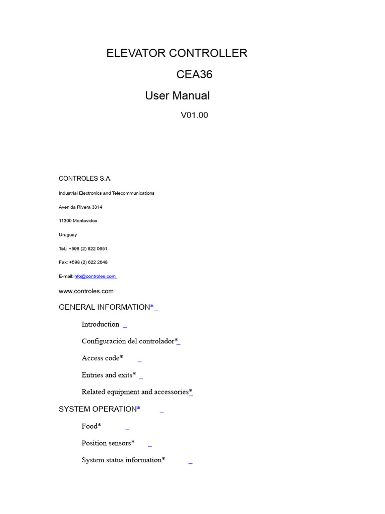 CEA36 Elevator Controller User Manual | PDF | Transformer | Electronic ...