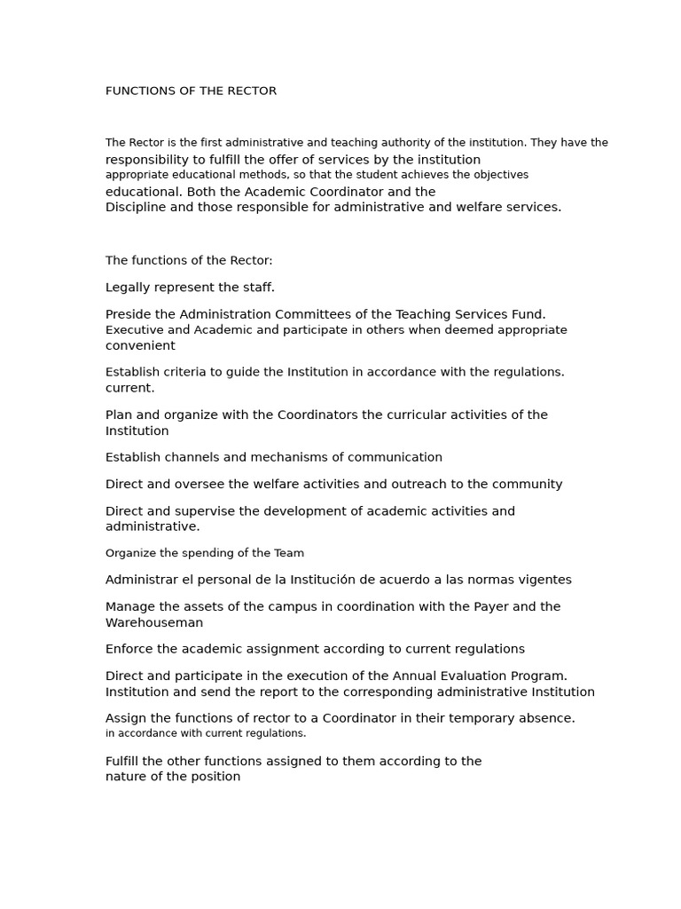 Rector and Coordinator Functions | PDF