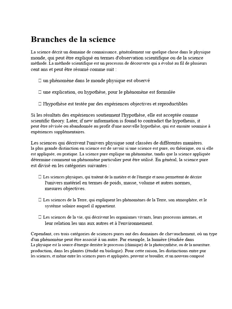 Branches de la science et leurs catégories | PDF | Science | Physique