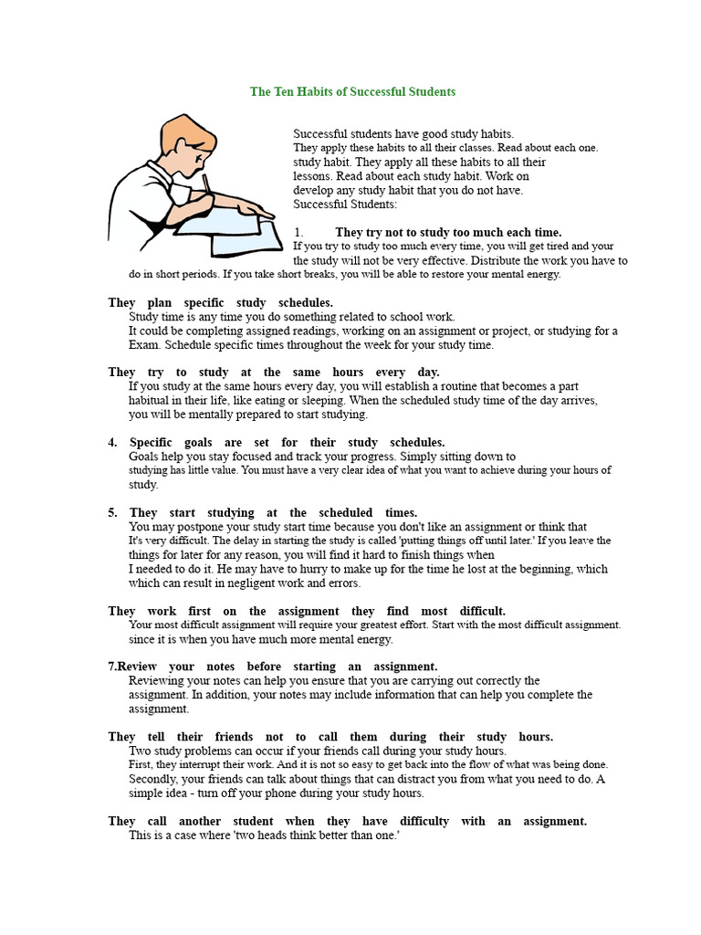 Ten Essential Study Habits for Success | PDF | Habits | Cognition