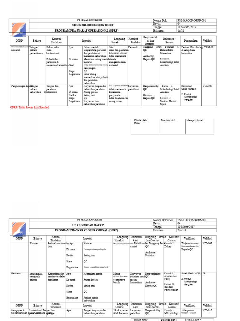 HACCP OPRP untuk Udang Breaded | PDF