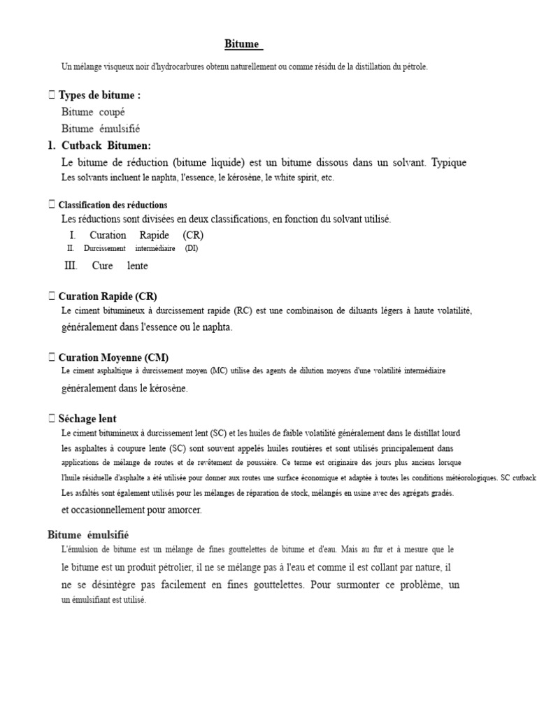 Types et caractéristiques du bitume | PDF | Émulsion | Béton