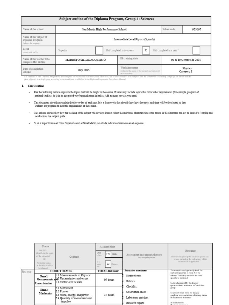 Diploma Program Physics Course Outline | PDF | Gravity | Force