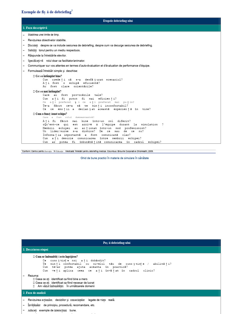 Exemplu de Fișă de Debriefing | PDF