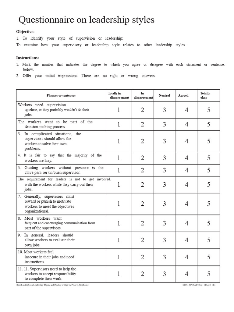 Leadership Styles Questionnaire Guide | PDF | Leadership ...