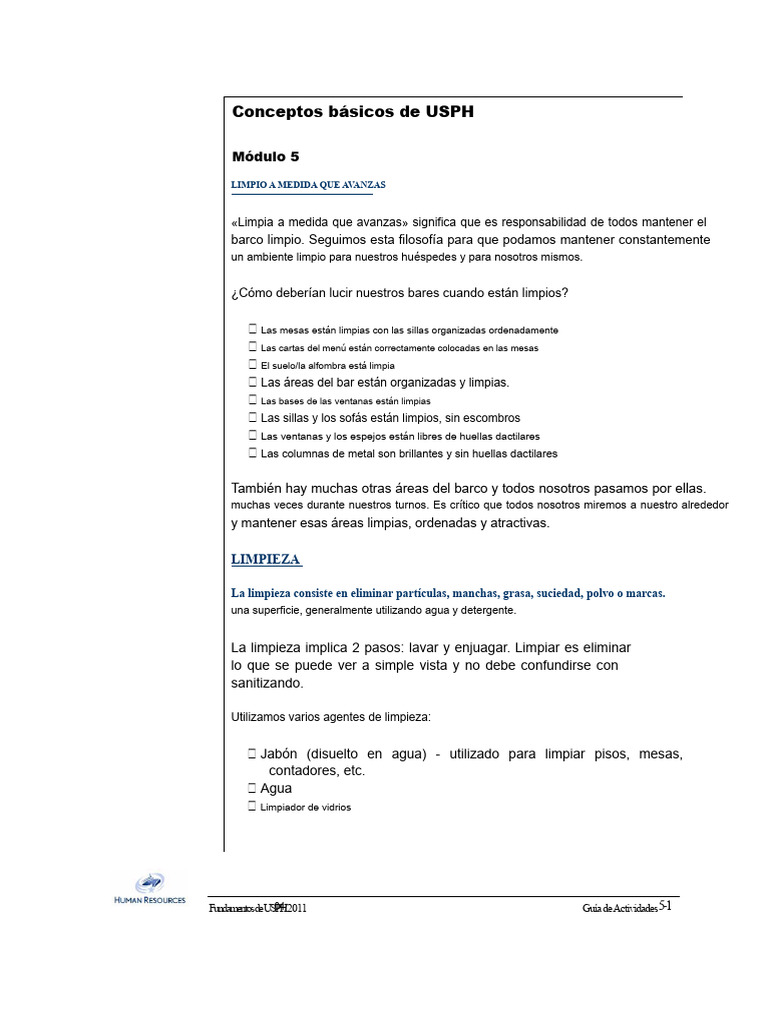 Limpieza y Desinfección en USPH | PDF | Alimentos | Higiene