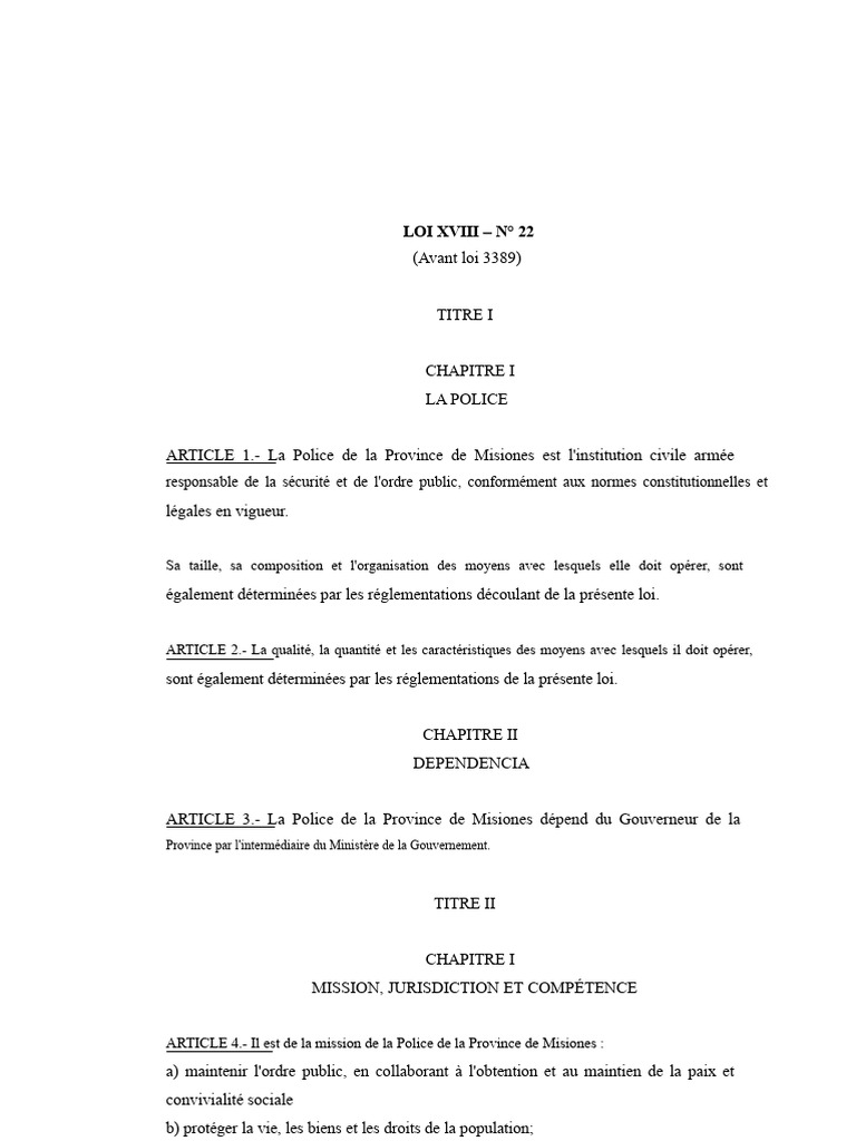 Règlementation de la Police de Misiones | PDF | Police | Loi