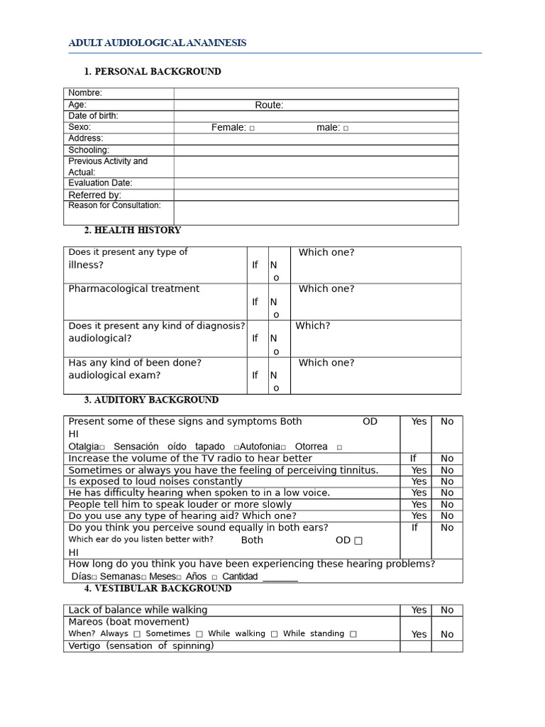 Adult Audiological Assessment Form | PDF | Audiology | Hearing