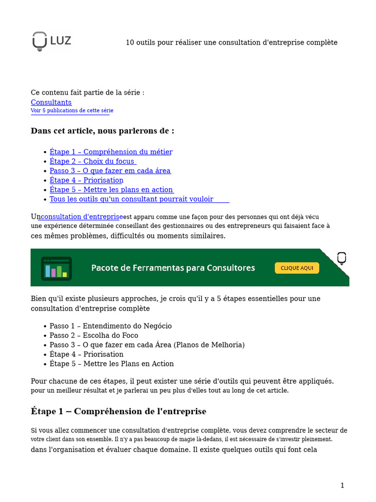 Outils pour une consultation d'entreprise | PDF | Consultant | Business