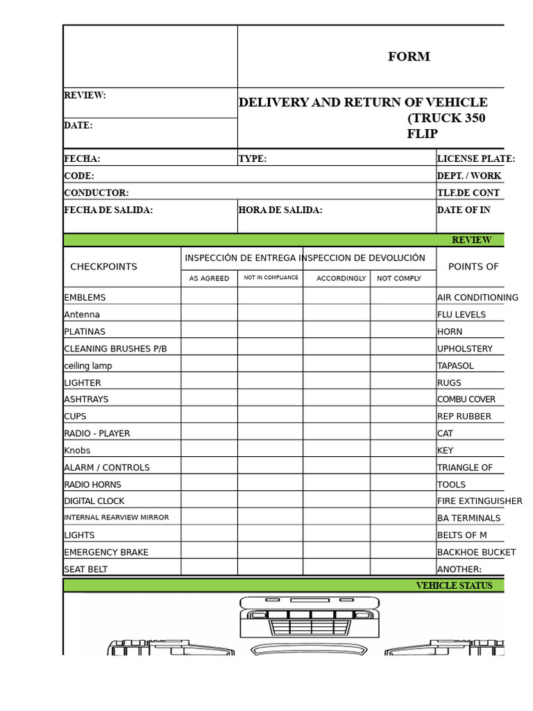 Vehicle Delivery and Return Inspection Form | PDF | Wheeled Vehicles ...