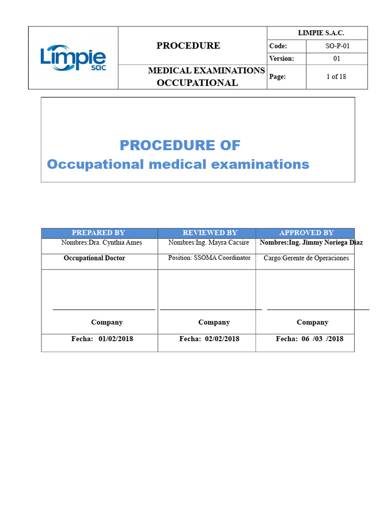 Occupational Medical Examination Procedure | PDF | Occupational Safety ...