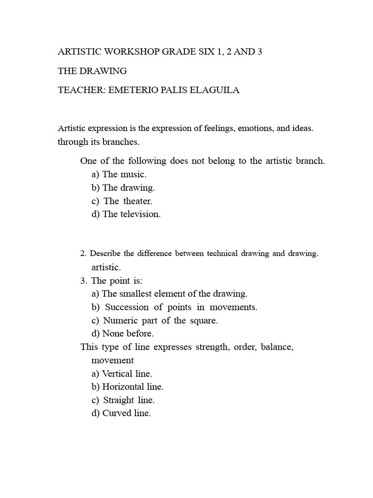 Sixth Grade Art Workshop PDF | PDF