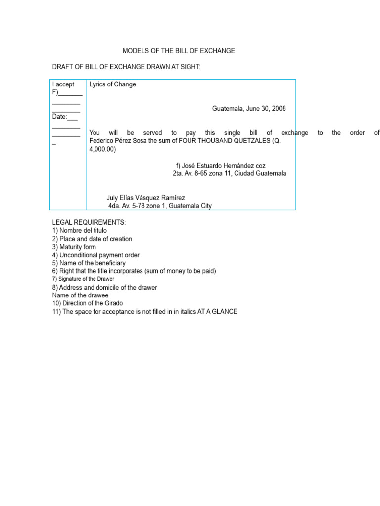 Bill of Exchange Models and Templates | PDF | Negotiable Instrument ...