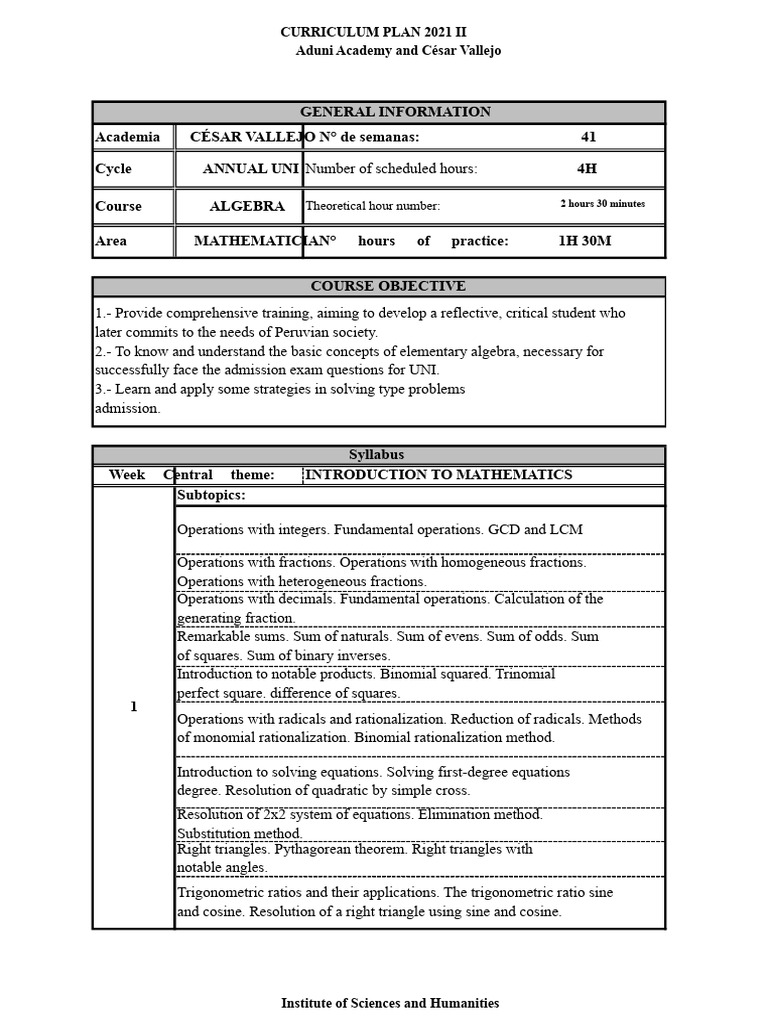 2021 II Algebra Curriculum Overview | PDF | Polynomial | Factorization