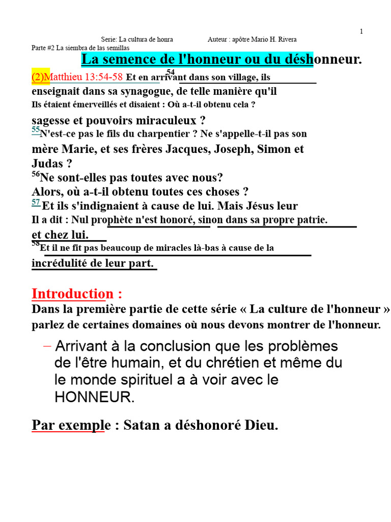 La semence de l'honneur et du déshonneur | PDF | Aaron (Bible) | Moïse