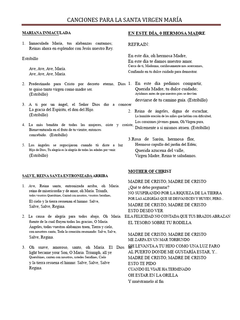 Canciones Devocionales a la Virgen María | PDF | María, madre de Jesús