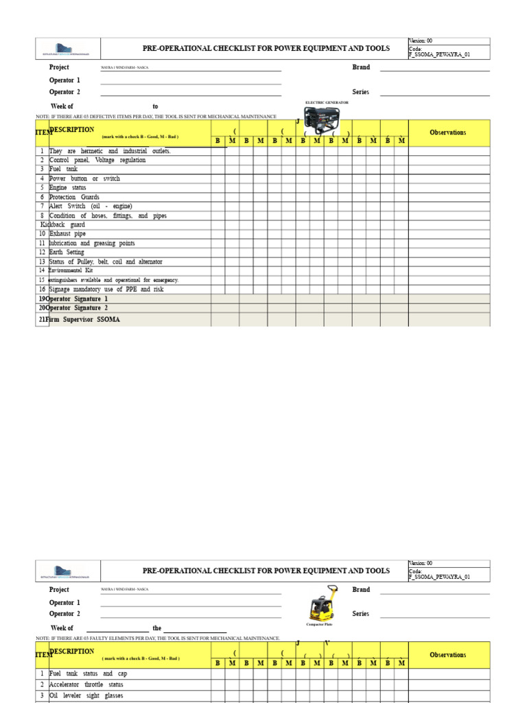 Pre-Operational Checklist for Power Tools | PDF | Throttle | Mechanical ...