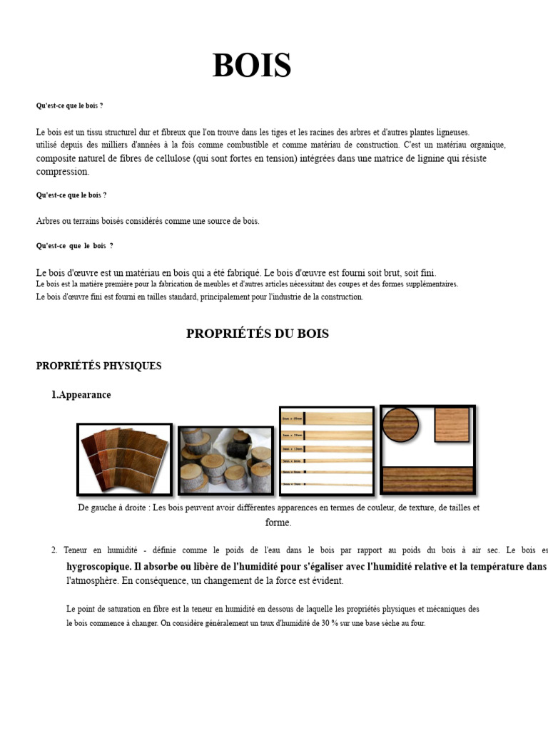 Propriétés et classification du bois | PDF | Bois (matériau de ...