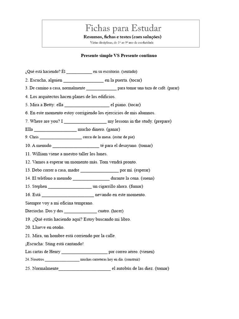 Ficha Espanyol 8 Año Presente Simple Vs Presente Continuo2 PDF | PDF