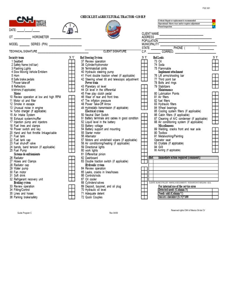Agricultural Tractor Inspection Checklist | PDF | Tractor | Car Body Styles