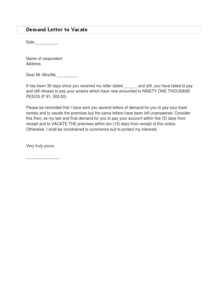 Demand Letter To Vacate