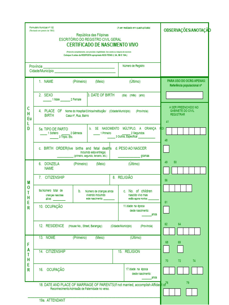 Formulário de Certificado de Nascimento | PDF